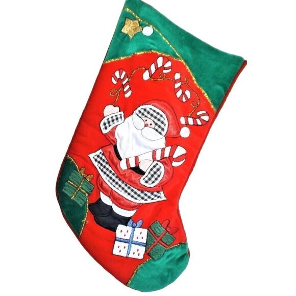 Applique & Embroidered Christmas Stocking Santa Candy Canes Packages 19 inches - Picture 1 of 5
